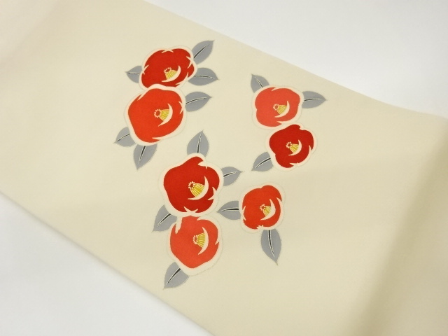 塩瀬金彩椿模様名古屋帯